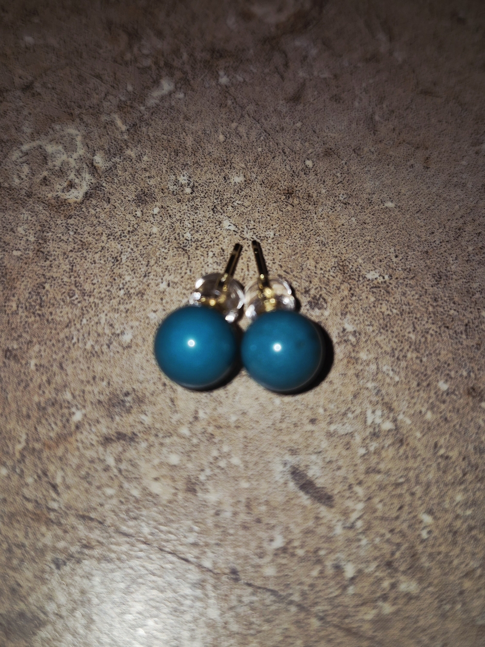 Gold Toned- Sterling Silver Stud Earrings with Natural Turqoise Beads *NEW*